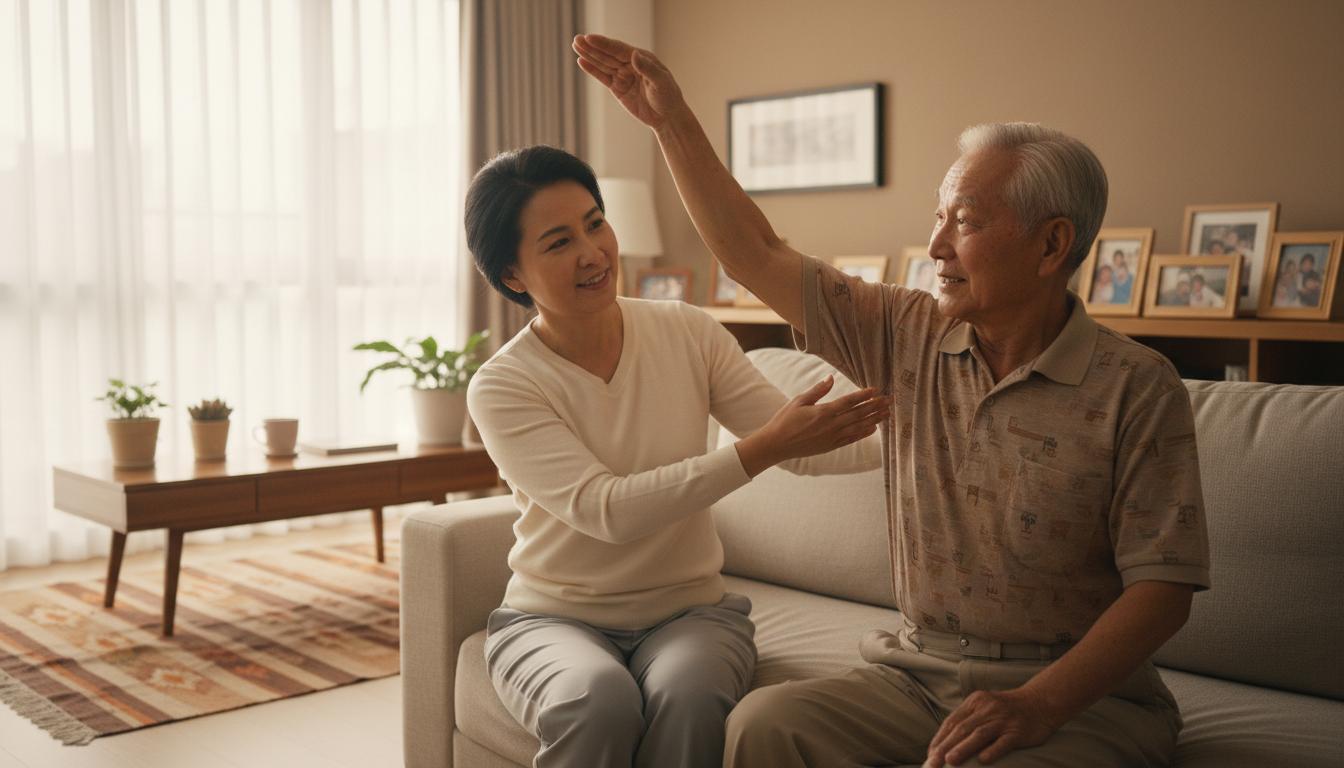 看護員協助長者做伸展運動