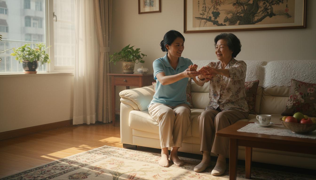 看護員協助長者做手臂運動