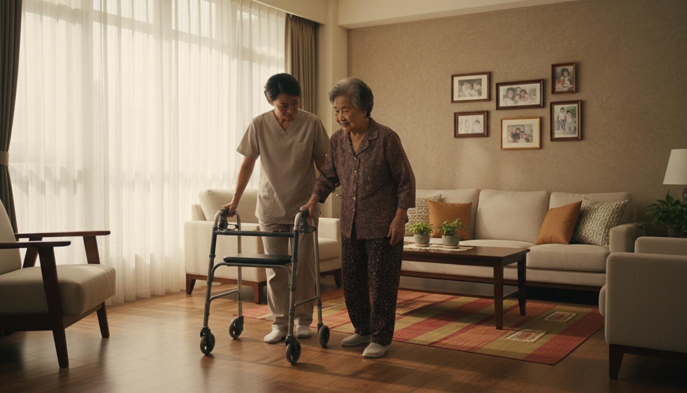 看護員協助長者做步行練習