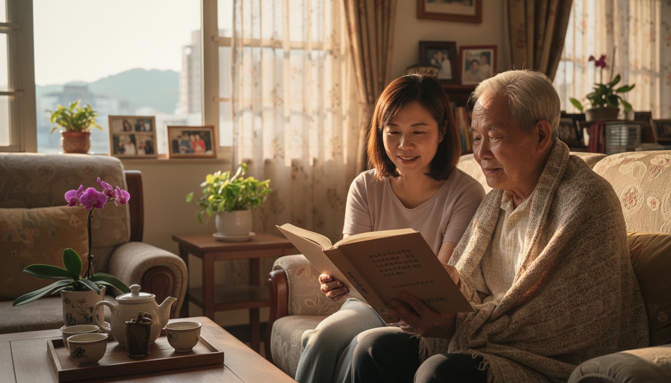 看護人員陪伴長者閱讀