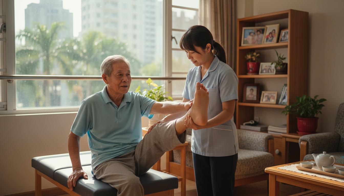 專業看護人員協助長輩進行居家復健