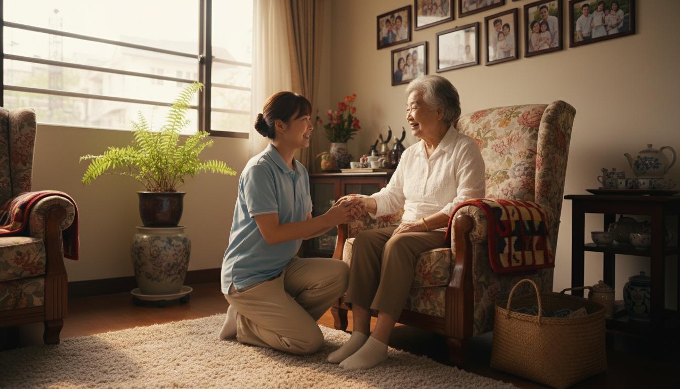專業看護員在高雄家庭中陪伴長者