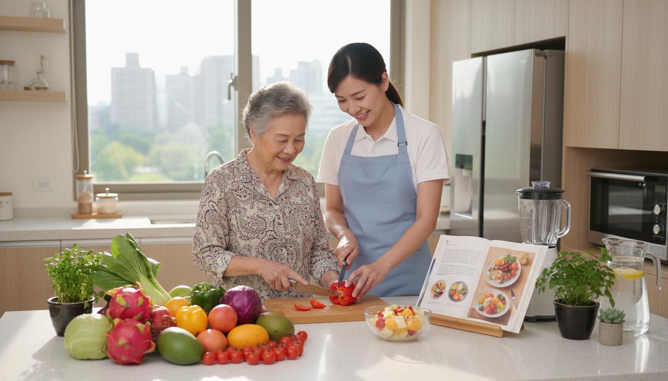 看護人員教長者準備健康餐食